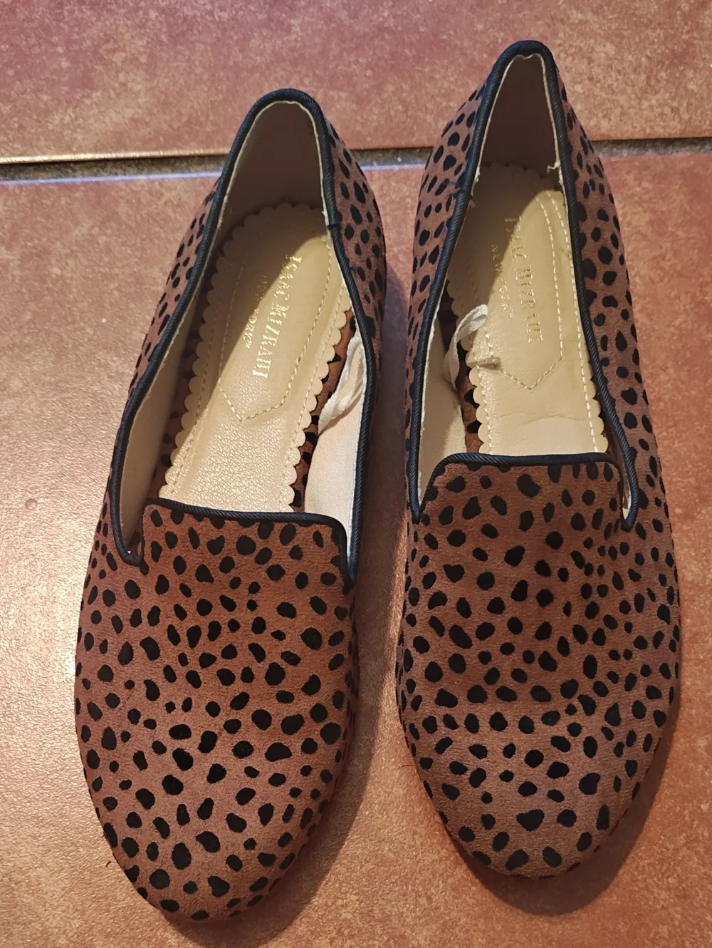 Isaac Mizrahi Brown Leopard Print Suede Loafers